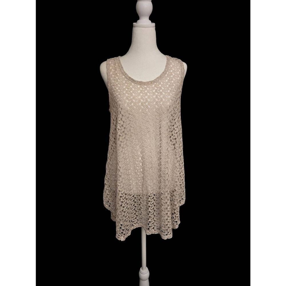 Jordan Taylor Women's Size Large Beige Open Crocheted Hi-Low Blouse